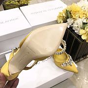 Fortok Manolo Blahnik Lurum Yellow Satin Crystal Embellished Mules - 5