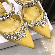 Fortok Manolo Blahnik Lurum Yellow Satin Crystal Embellished Mules - 2