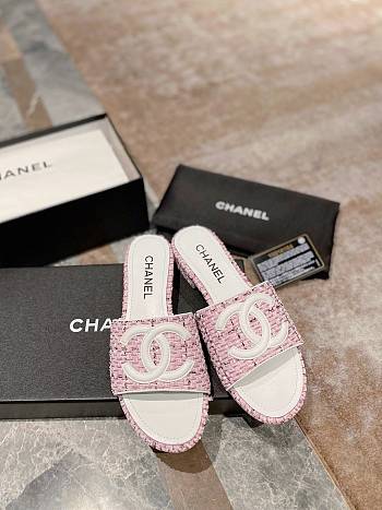 Fortok Chanel Flat Heel Slippers in Pink