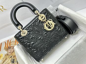 Fortok Dior Lady Pattern Bag in Black 20x16.5x8cm