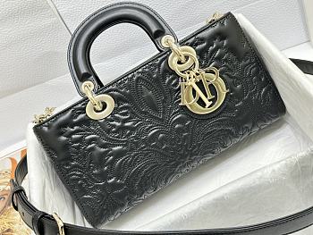 Fortok Dior Lady D-joy Pattern Bag in Black 26x13.5x5cm