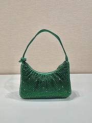 Fortok Prada Satin Mini Green Bag with Crystals - 4