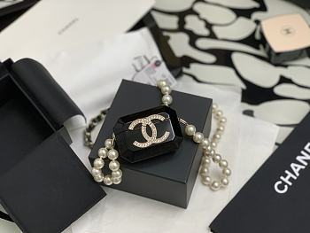 Fortok Chanel Plastic Box Bag Black Pearl Chain 