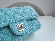 Fortok Chanel Wool Tweed Quilted Mini Rectangular Flap Turquoise Light Blue - 4