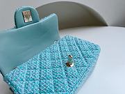 Fortok Chanel Wool Tweed Quilted Mini Rectangular Flap Turquoise Light Blue - 5