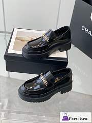 Fortok Chanel Logo Shiny Calfskin Loafers Black - 5