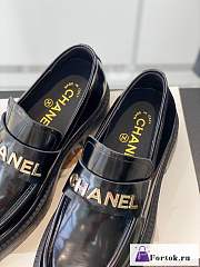 Fortok Chanel Logo Shiny Calfskin Loafers Black - 6