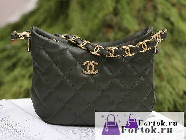 Fortok Chanel Hobo Bag Green 17.5x24x6cm - 1