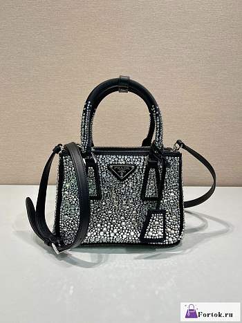 Fortok Prada Galleria Satin Crystals Mini Bag Silver 20x15x9.5cm