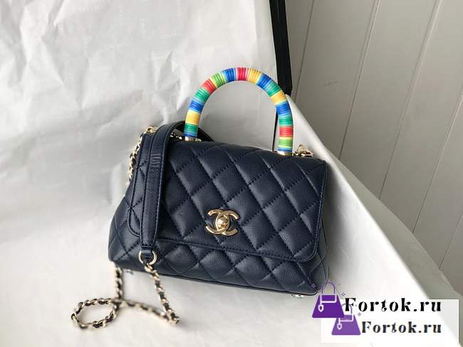 Fortok Chanel Rainbow Mini Coco Handle Bag Lambskin Black 19x9x13cm - 1