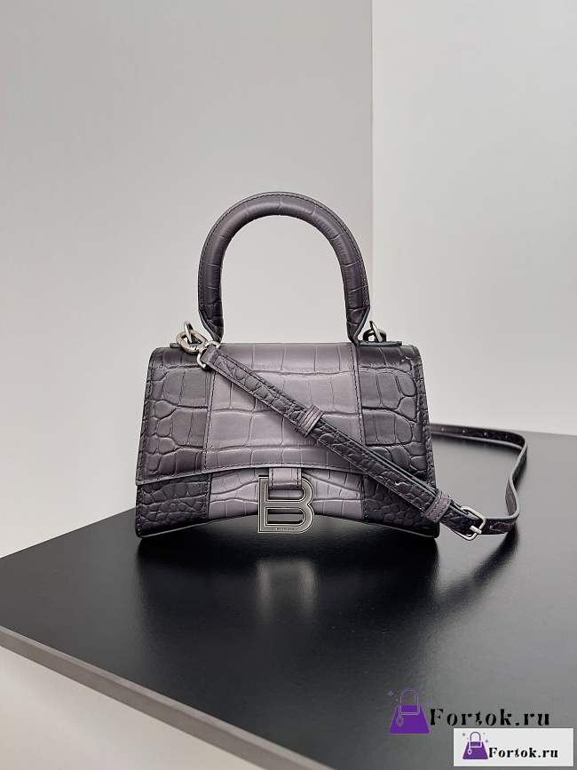 Fortok Balenciaga Hourglass Crocodile Embossed Bag Grey 19x13x8cm - 1