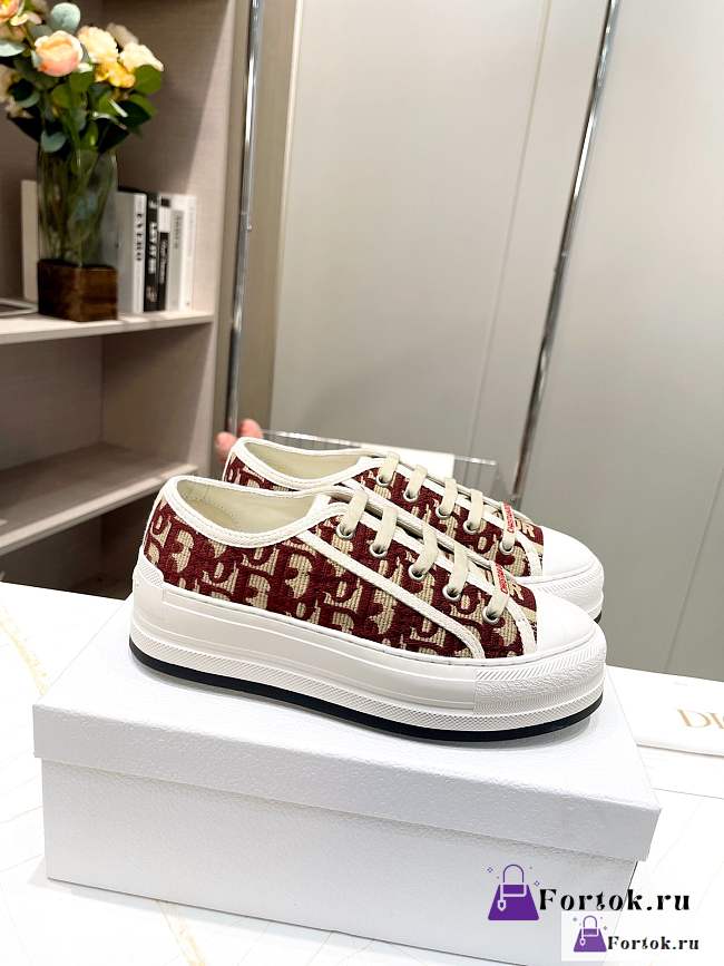 Fortok Dior Platform Embroidered Sneakers Red - 1