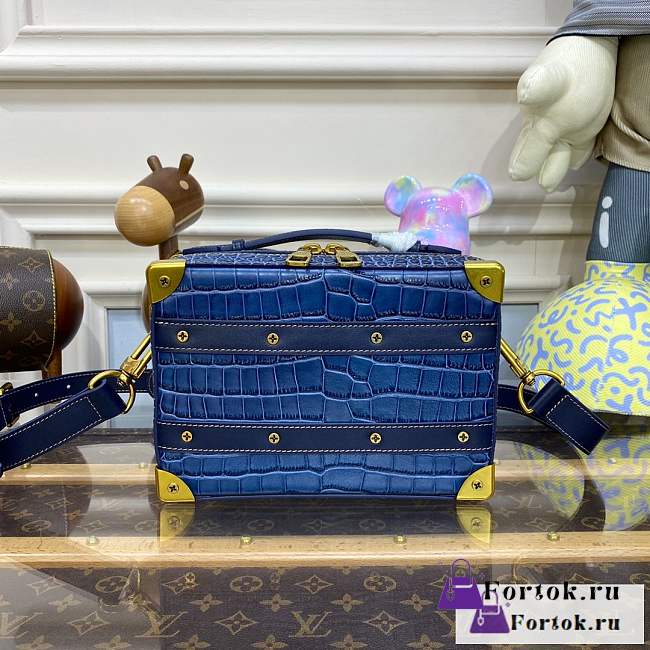 Fortok Louis Vuitton Handle Soft Trunk Monogram Macassar Blue M45935 21.5x15x7 - 1