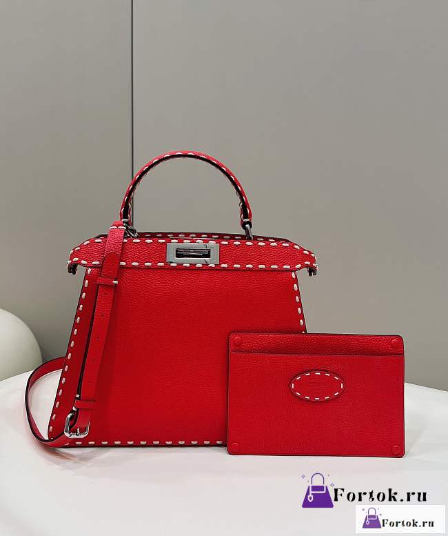 Fortok Fendi Peekapoo Handbag Red 33×12×25cm - 1