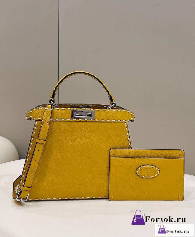 Fortok Fendi Peekapoo Handbag Yellow 33×12×25cm - 1