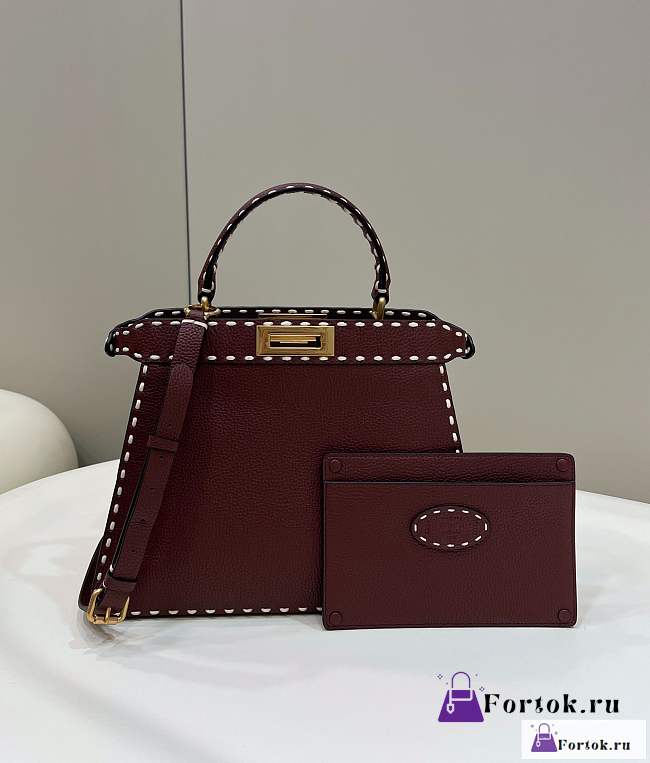 Fortok Fendi Peekapoo Handbag Burgundy 33×12×25cm - 1