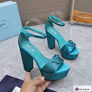 Fortok Prada Satin Platform Sandals with Crystals Green - 1