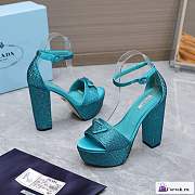 Fortok Prada Satin Platform Sandals with Crystals Green - 4