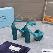 Fortok Prada Satin Platform Sandals with Crystals Green - 5
