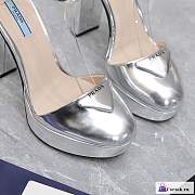 Fortok Prada Metallic Leather High Heels Sliver - 5