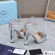 Fortok Prada Metallic Leather High Heels Sliver - 3