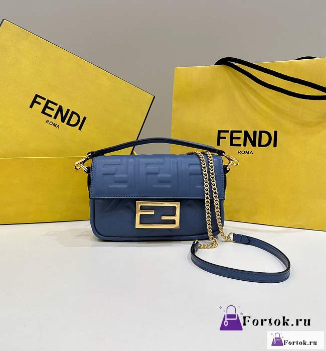 Fortok Fendi Baguette Sheep Leather Bag Blue 28x6x13cm - 1