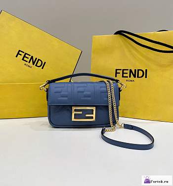 Fortok Fendi Baguette Sheep Leather Bag Blue 28x6x13cm