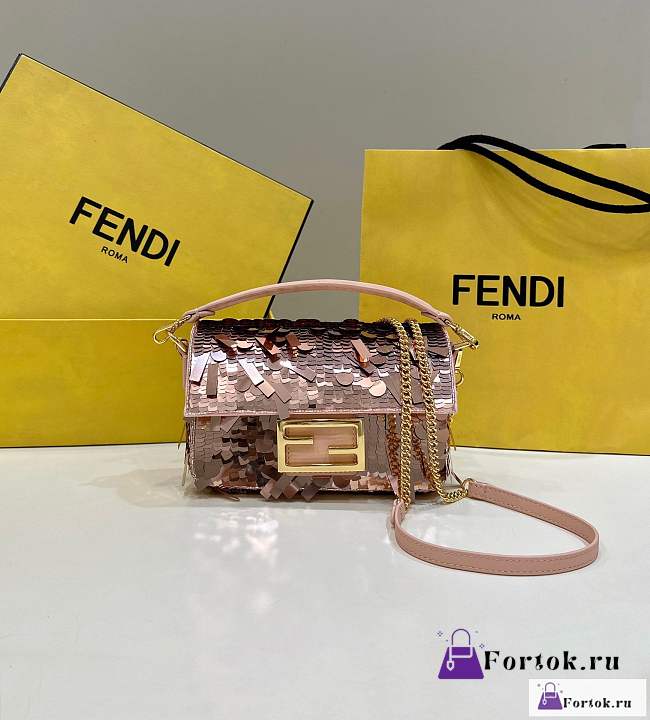Fortok Fendi Sequin and Leather Baguette Mini Pink - 1