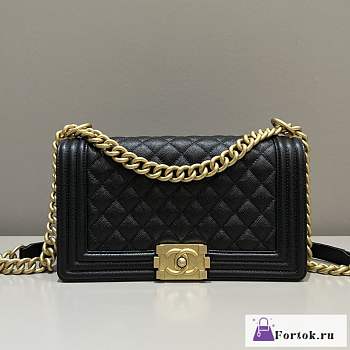 Fortok Chanel Leboy Caviar Leather Bag Black Gold Buckle 25cm