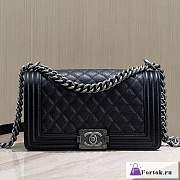 Fortok Chanel Leboy Caviar Leather Bag Black Silver Buckle 25cm - 1