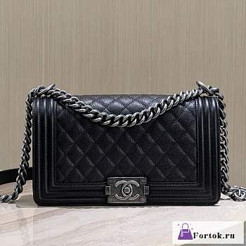 Fortok Chanel Leboy Caviar Leather Bag Black Silver Buckle 25cm