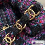 Fortok Chanel Hobo Bag Wool Twill & Gold-Tone Metal Black and Red - 5