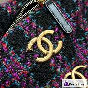 Fortok Chanel Hobo Bag Wool Twill & Gold-Tone Metal Black and Red - 3