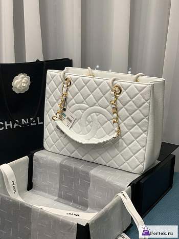 Fortok Chanel White Shopper Bag Caviar Leather Gold Hardware