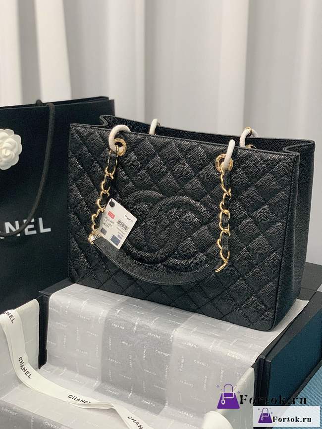 Fortok Chanel Black Shopper Bag Caviar Leather Gold Hardware - 1