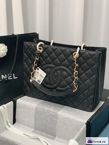 Fortok Chanel Black Shopper Bag Caviar Leather Gold Hardware