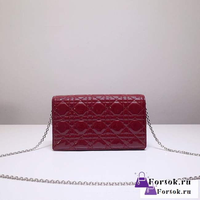 Fortok Dior Cannage Patent Leather Wallet On Chain Burgundy - 1