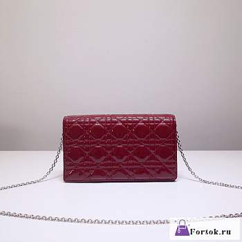 Fortok Dior Cannage Patent Leather Wallet On Chain Burgundy