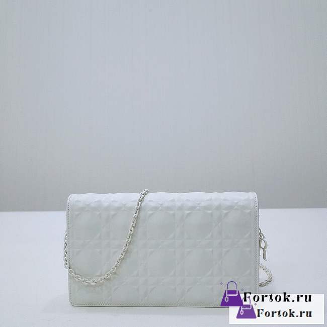 Fortok Dior Cannage Patent Leather Wallet On Chain White - 1