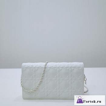 Fortok Dior Cannage Patent Leather Wallet On Chain White