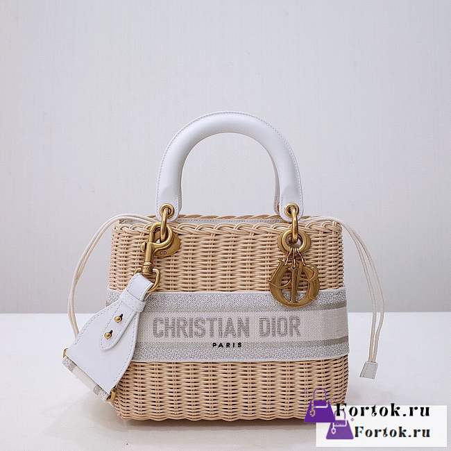 Fortok Dior Lady Bag White Natural Wicker Cornflower Oblique Jacquard 24cm - 1