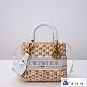 Fortok Dior Lady Bag White Natural Wicker Cornflower Oblique Jacquard 24cm - 1