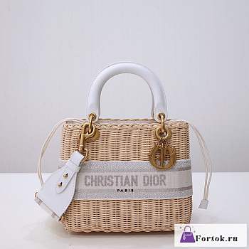 Fortok Dior Lady Bag White Natural Wicker Cornflower Oblique Jacquard 24cm