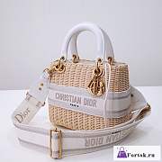 Fortok Dior Lady Bag White Natural Wicker Cornflower Oblique Jacquard 24cm - 2