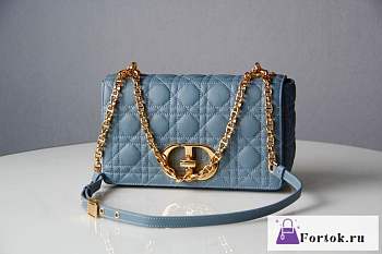 Fortok Dior Caro Bag Cannage Leather Blue 25.5x15.5x8cm