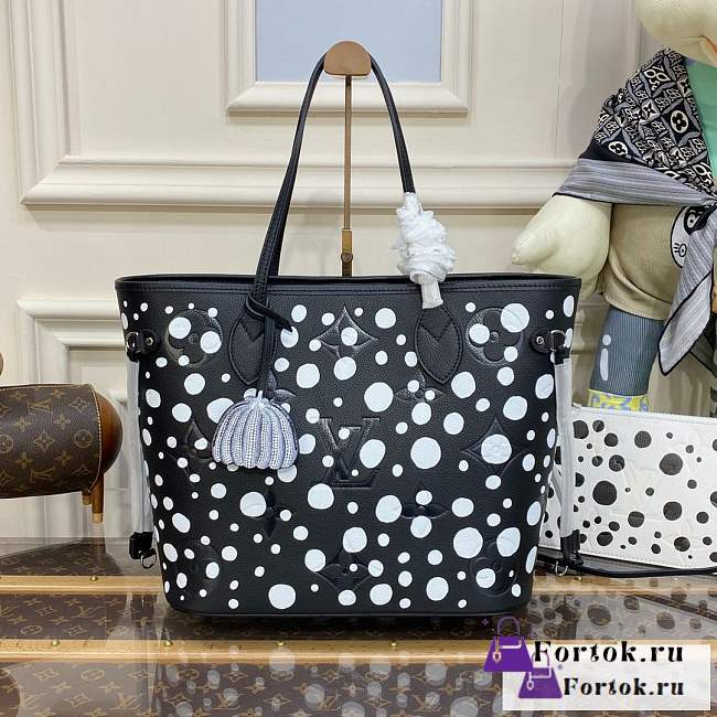 Fortok Louis Vuitton Yayou Kusama Neverfull MM Black M46390 31cm - 1
