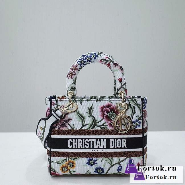 Fortok Dior Lady D-Lite Pattern Embroidery Bag White 24x20x11cm - 1