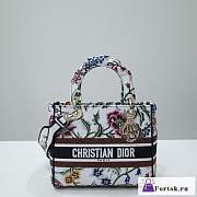 Fortok Dior Lady D-Lite Pattern Embroidery Bag White 24x20x11cm - 1