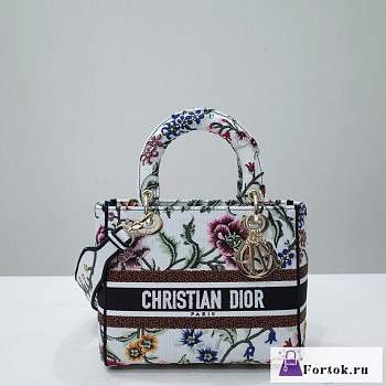 Fortok Dior Lady D-Lite Pattern Embroidery Bag White 24x20x11cm