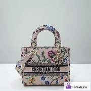 Fortok Dior Lady D-Lite Pattern Embroidery Bag Pink 24x20x11cm - 1